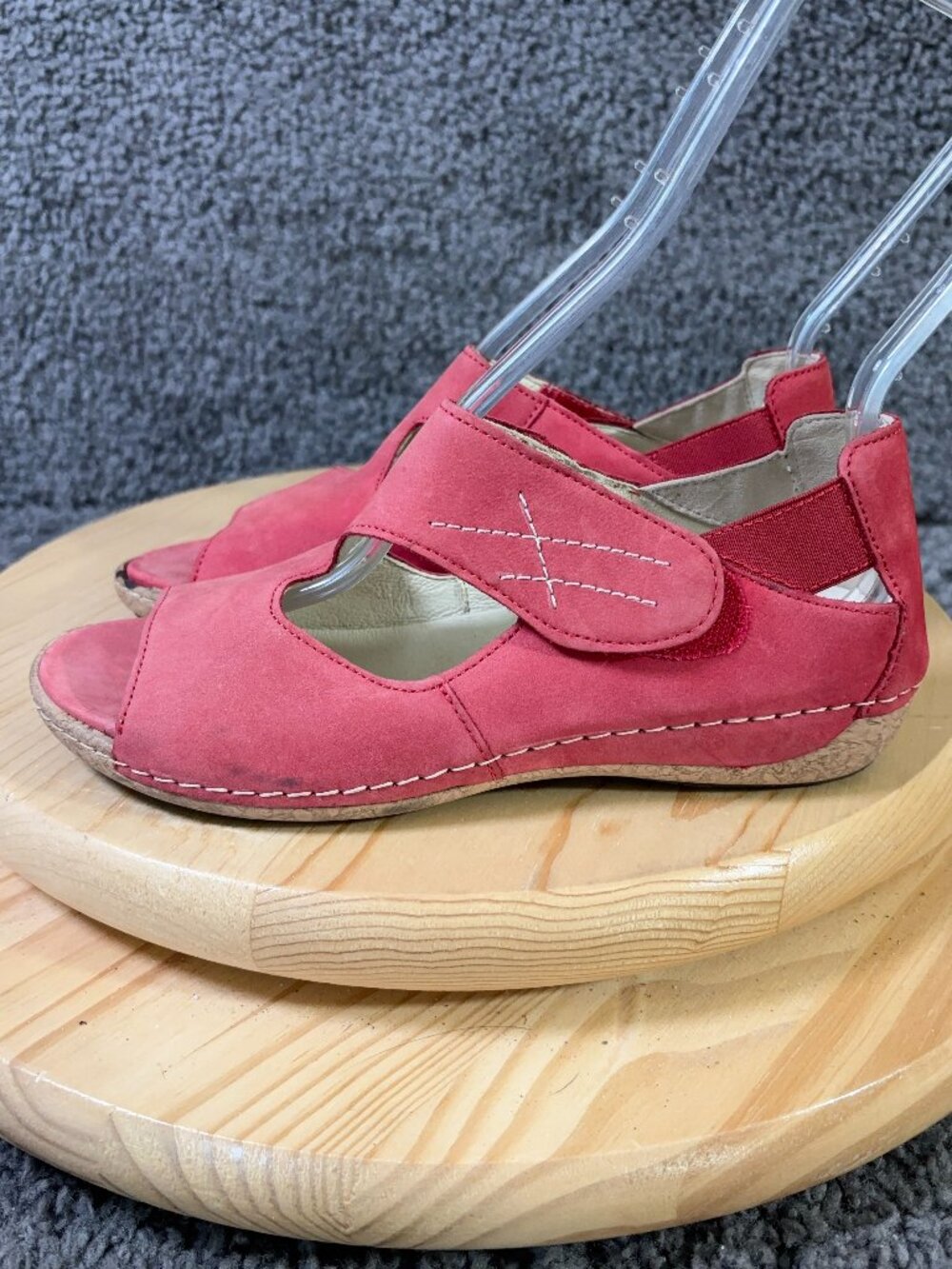 Waldlaufer Heliett Sandals Womens Size 7 Red Nubuck Leather Open Toe Wedge Shoe